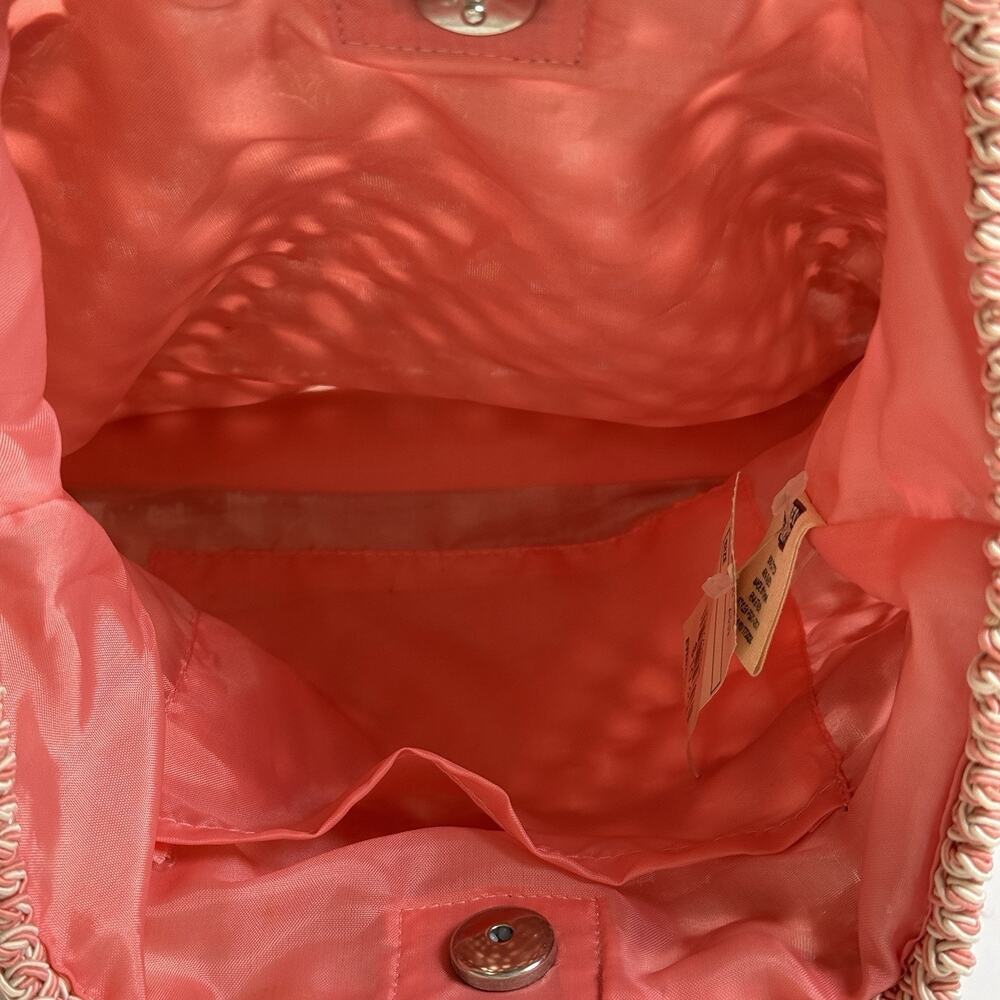 NWT Vintage Crochet Knit Pink Handbag Wooden Handle 12x10x2 Purse Boho Hippie - Picture 4 of 8